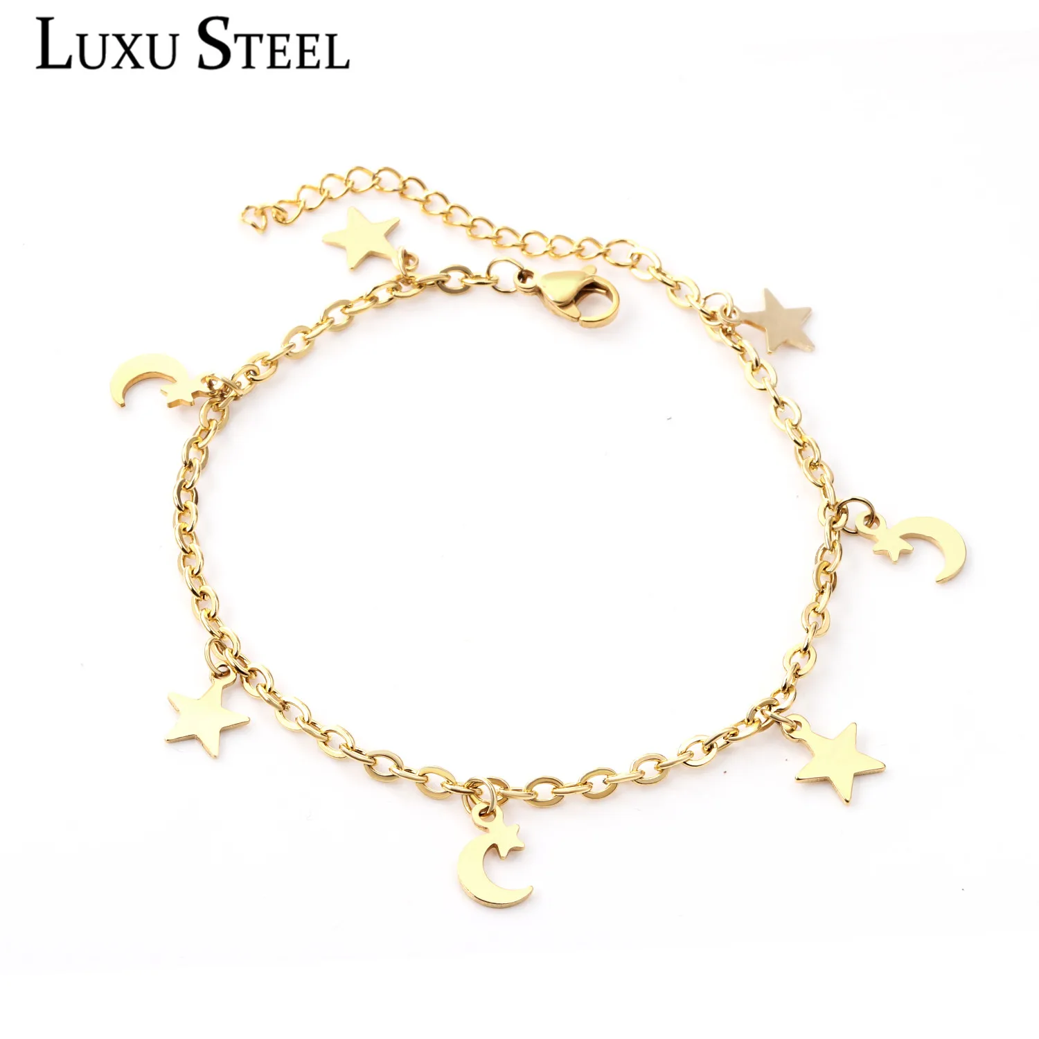 LUXUSTEEL Stainless Steel Leg Bracelet Gold Color Star Shape Rolo Link Chains Anklets For Women Summer Beach Gift Party Collier LUXUSTEEL Stainless Steel Leg Bracelet Gold Color Star Shape Rolo Link Chains Anklets For Women Summer Beach Gift Party Collier