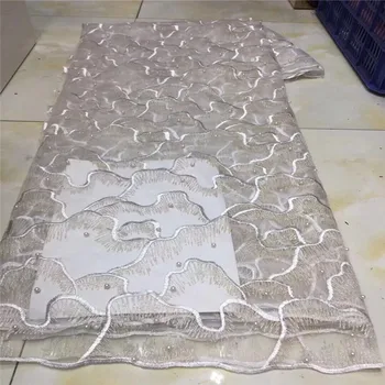 

French Net Lace Fabric 2019 beads Latest African Lace Fabric With Embroidery Mesh Tulle Lace Fabric High quality Nigerian Lace