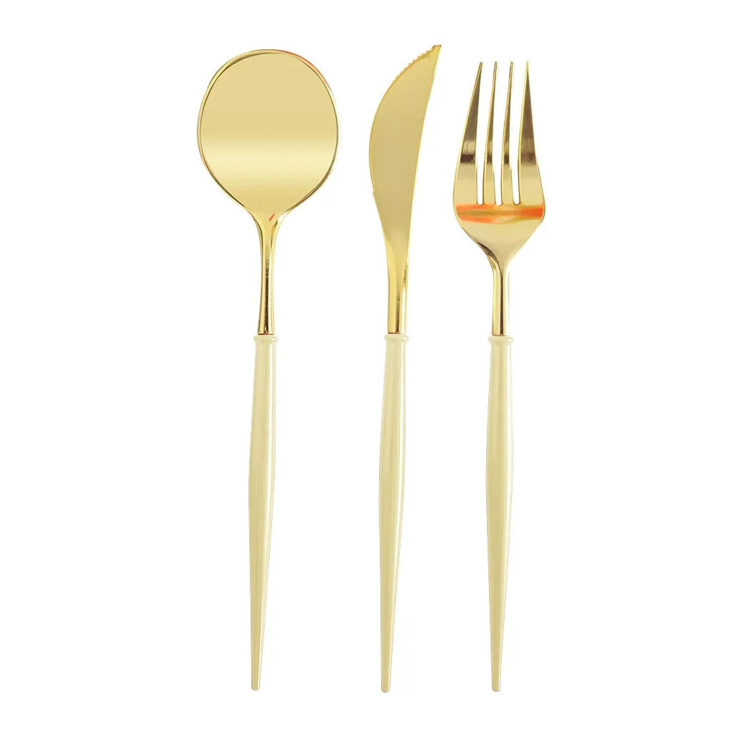 5 set Plastic Rose Gold Tableware Set Cutlery Western Food Tableware Teaspoon Luxury Knife fork spoon dessert Party Supplies - Цвет: Q