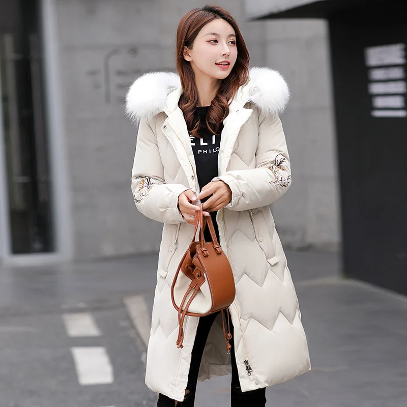 

Ukraine Snow Coat Fur Collar Hat Parkas Winter Jacket Fashion Vintage Embroidery Clothes Thick Warm Solid Outerwear Oversize Top