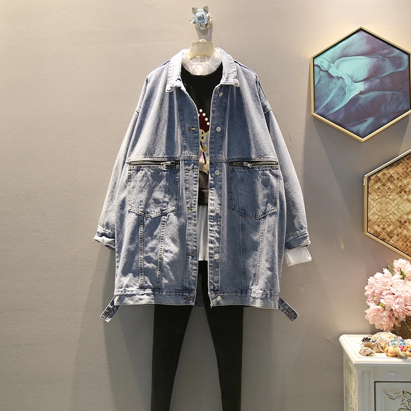 

[EWQ] 2019 Spring Autumn High Quality Laplel Long Sleeve Denim Patchwork Jacket Single Breasted Vintage Coat Women AH49905