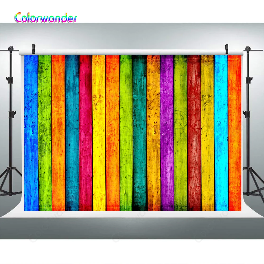 

Colorful Wooden Board Photo Background Multicolored Planks Texture Baby Kids Cake Food Portrait Photographic Backdrop For Studio