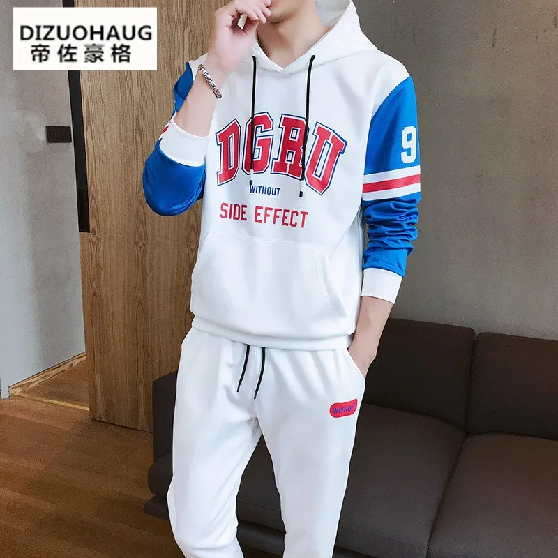 

2019 Spring Students Sports Set Men's Korean-style Long Sleeve Casual Beam Leg Trousers Two-Piece Set Fashion Leisure Suit