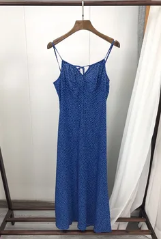 

100% Viscose Summer Women Sling Midi Dress Lace-up Drawstring Collar Lady Slim Sleeveless Adjustment Sundress Dot Print Dresses