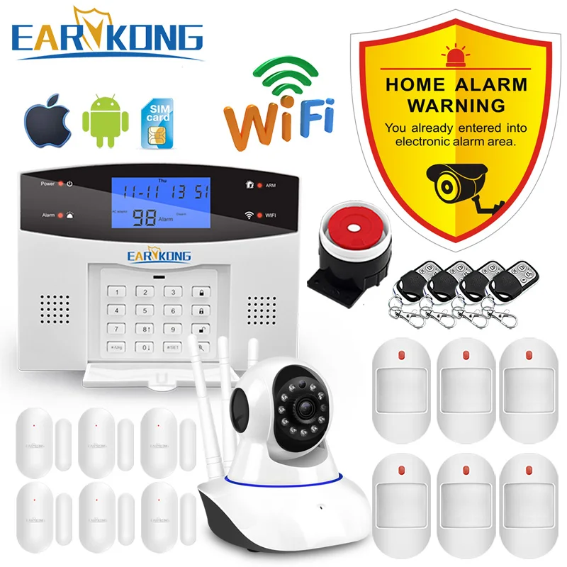 Sistema de alarma PSTN GSM wifi para el hogar relé de salida inteligente, inalámbrico y con cable, alarma, app en inglés/ruso/español/francés/italiano