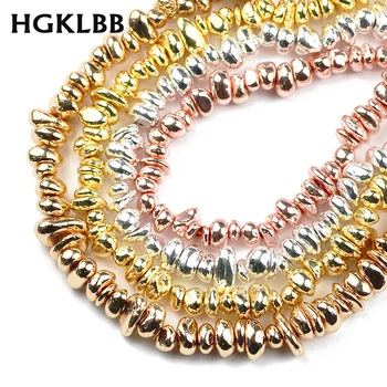 

HGKLBB Gold silver Natural Stone irregular Hematite grave Loose Spacers beads for Jewelry making 4~10mm bracelets Necklace DIY