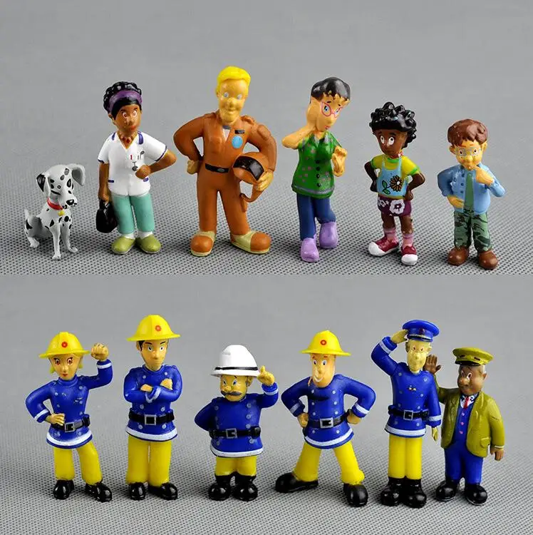 

12Pcs/Set anime Fireman Sam action figure figure PVC Figures doll toys 3-6cm Cute Cartoon For Decoration or collection