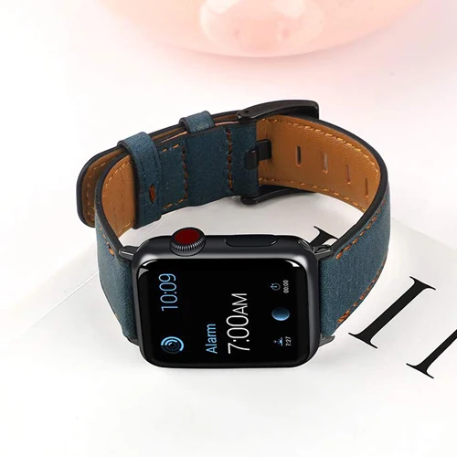 Ретро-стиле, из натуральной кожи, ремешок для наручных часов Apple Watch 4 5 44 мм 40 мм, 42 мм, 38 мм, версия наручных часов iwatch, ремешок Watch series 5/4/3/2/1 браслет аксессуары - Цвет ремешка: blue