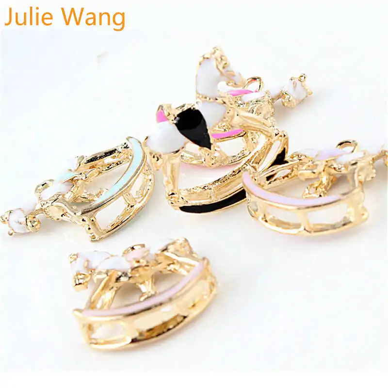 Julie Wang 5 шт. эмалированные Троянские Подвески в виде лошадок из сплава золотистого цвета кулон ожерелье браслет ювелирные изделия изготовление аксессуаров