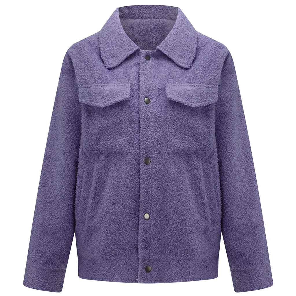 Элегантное женское пальто из искусственного меха, осенне-зимняя теплая мягкая меховая куртка на пуговицах, женское плюшевое пальто с карманами, повседневная плюшевая верхняя одежда 906 - Цвет: Фиолетовый