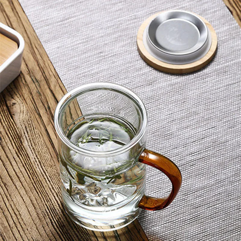 Glass Tea tasting filter cup with lid and handle tea  Mug Transparent Drinkware Glass Cups