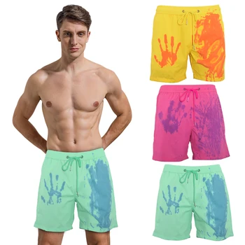 

Summer Men Swimming Trunks Change Color Beach Shorts Drawstring Quick Drying Bathing Swimwear Short Pants XS-L