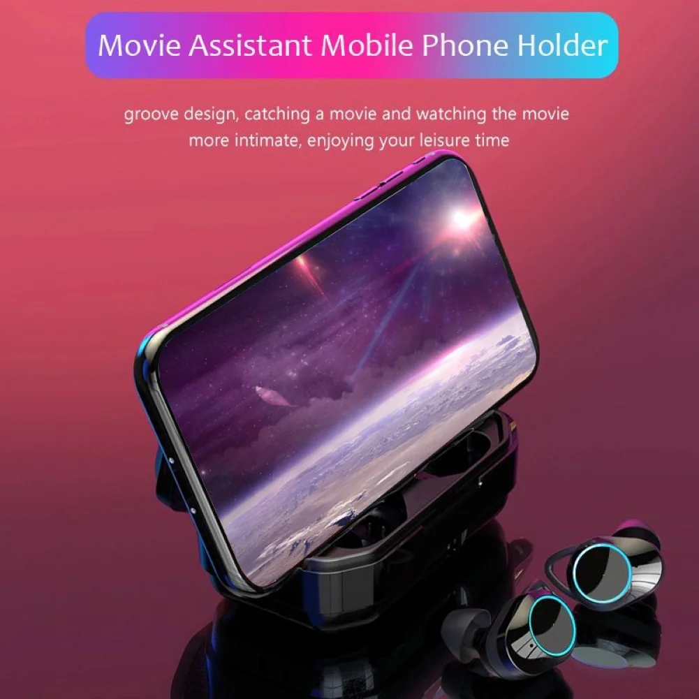 G02 TWS 5.0 Bluetooth 9D Stereo Earphone Wireless Earphones IPX7 Waterproof Earphones 3300mAh LED Smart Power Bank Phone Holder