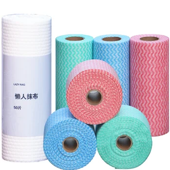 

50P Roll Kitchen Multipurpose Environmental Protection Non-Woven Cleaning Cloth Towel Home Scouring Pad Disposable Tearable Rag
