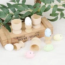 

5Pcs Easter Wooden Egg Tray Holder Kids DIY Eggs Holding Cups For Home Spring Happy Easter Party Table Decoration DIY Craft Gift