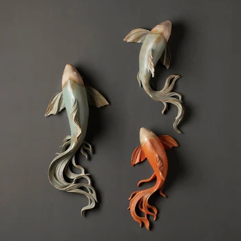 

Modern Style Orange and Green Simulation Goldfish Sculpture Hanging Crafts Wall Mural Wall Decor Home Decoration Accessories
