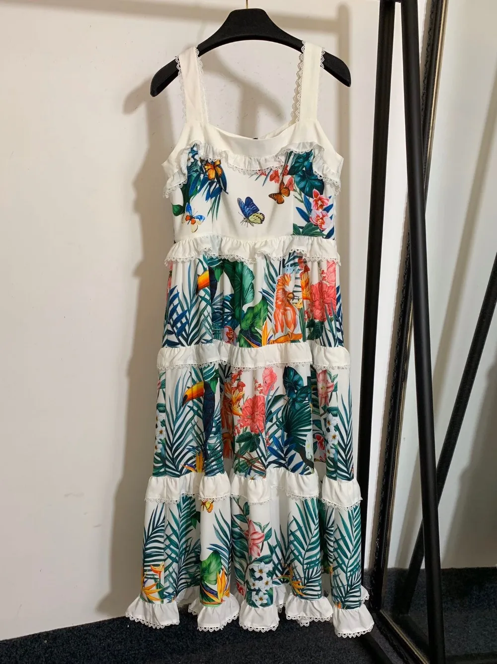 12.6 Ladies Resort Dresses Women's Printed Midi Spaghetti Strap Layer Cake Vestidos Sexy Festa Robe Femme Ete