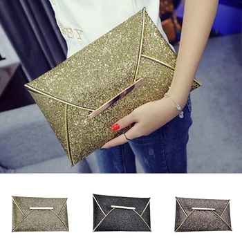 1PC luxury shiny envelope clutch wedding bags for women evening party bag glitter ladies hand bags black purse handbag 1