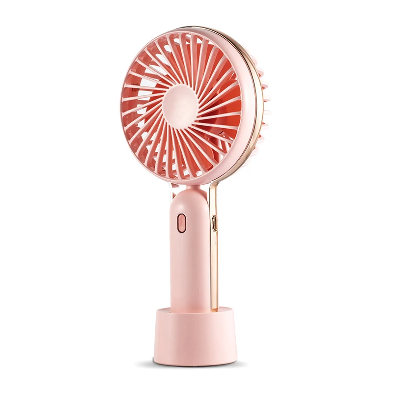 

Portable Usb Rechargeable Mini Fan Suitable For Outdoor Handheld Silent Small Fan Pink And Gold Side
