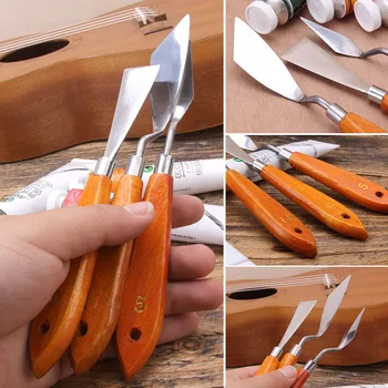 

3pcs Art Tools Wooden Handle Palette Mixed Multipurpose Sculpt Shovel School Stainless Steel Painting Scraper Set Spatula