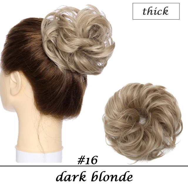 HAIRRO 80g Straight Donut Chignon Hairpieces Synthetic Ombre Elastic Updo Chignon Fluffy Messy Scrunchies Hair Bun For Women dark blonde-38g