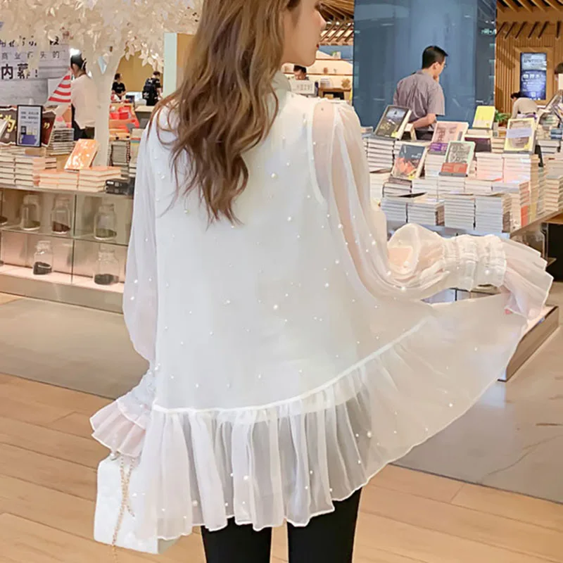 Комплект из двух предметов с рюшами HG, женские милые рубашки, короткий жилет, свободные простые элегантные топы, новые осенние женские комплекты из двух предметов ZYQ1751