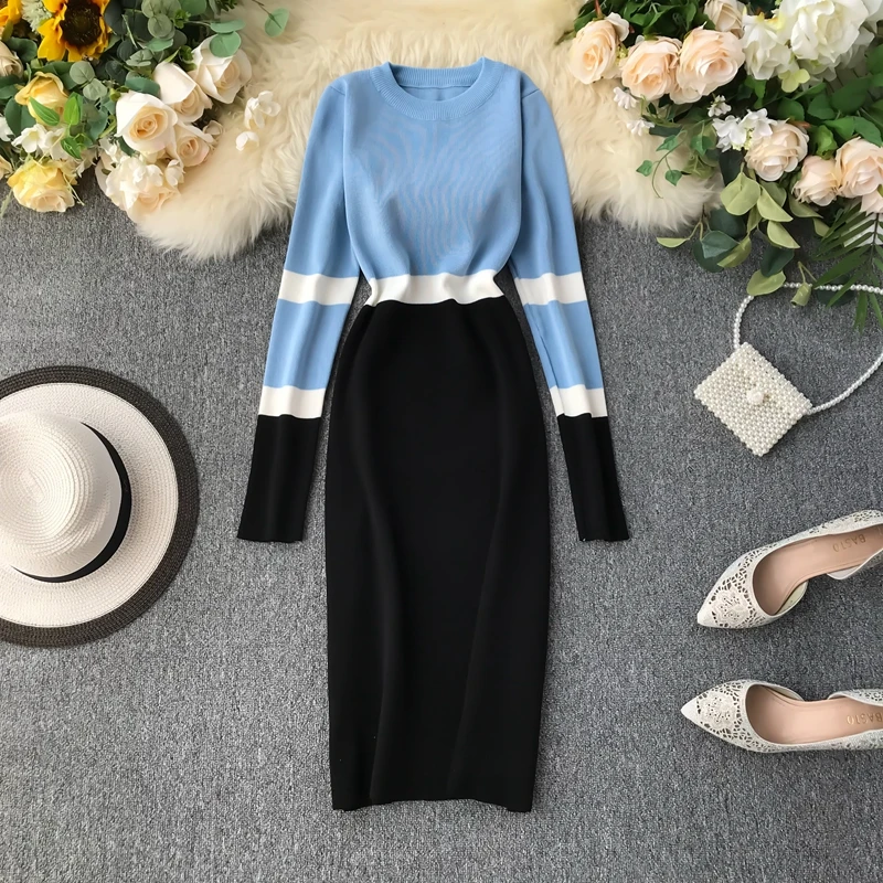 Женское вязаное платье ALPHALMODA осенне зимнее популярного цвета облегающее