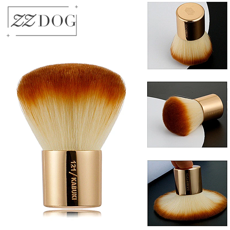 ZZDOG 1Pcs Metal Handle Fluffy Face Powder Blush Brush Golden Portable 