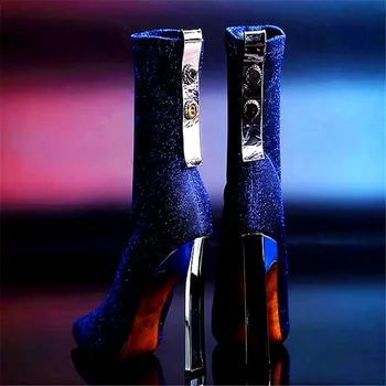 

Autumn and winter new tube with thin and thin boots female Martin boots sequins elastic boots pointed super high heel boots