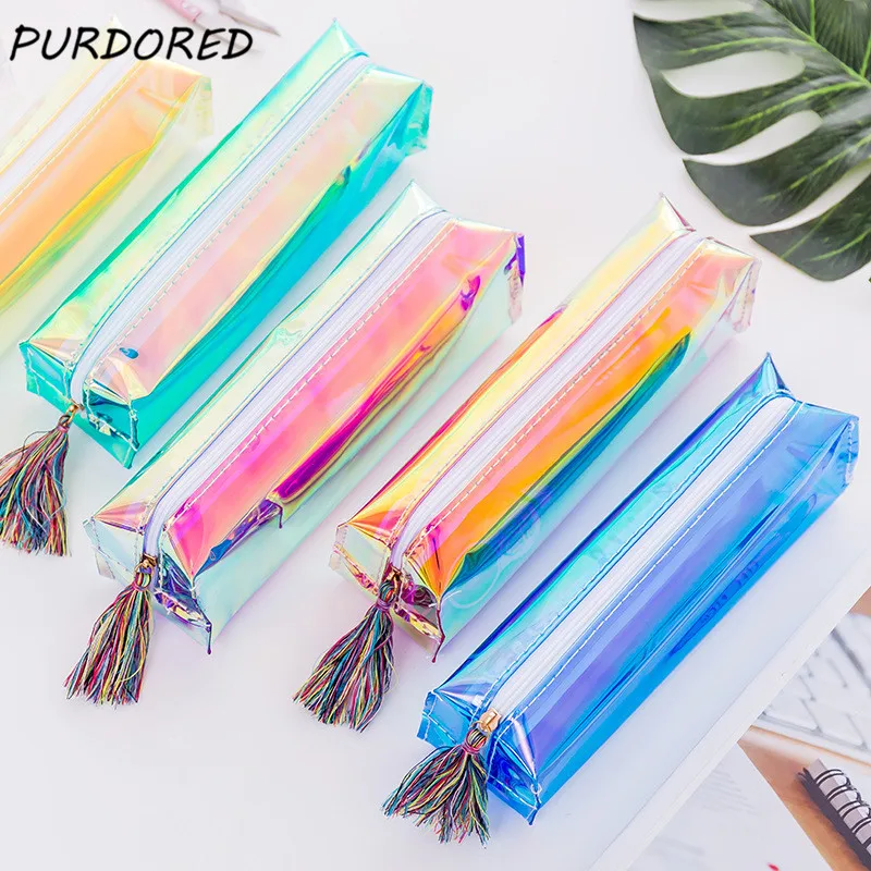 PURDORED 1 шт. Лазерная кисточка косметичка из ПВХ прозрачная голографическая сумка