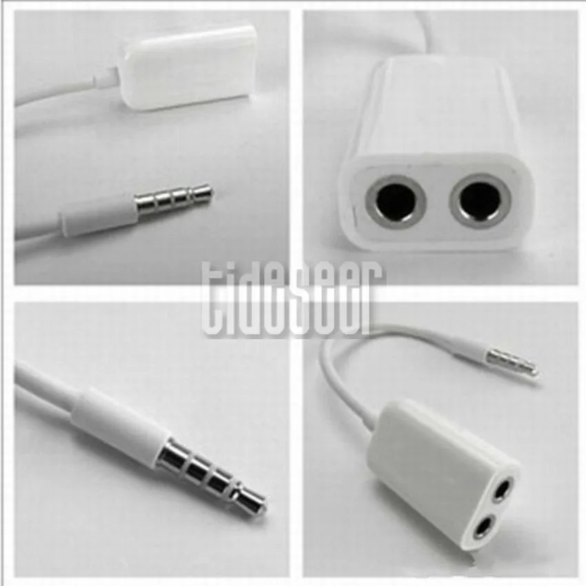 3 5mm Earphone Headphone 1 Male to 2 Dual Female Y Splitter Stereo Audio Cable Adapter Jack For iPhone Tablet PC MP3 4 2000pcs