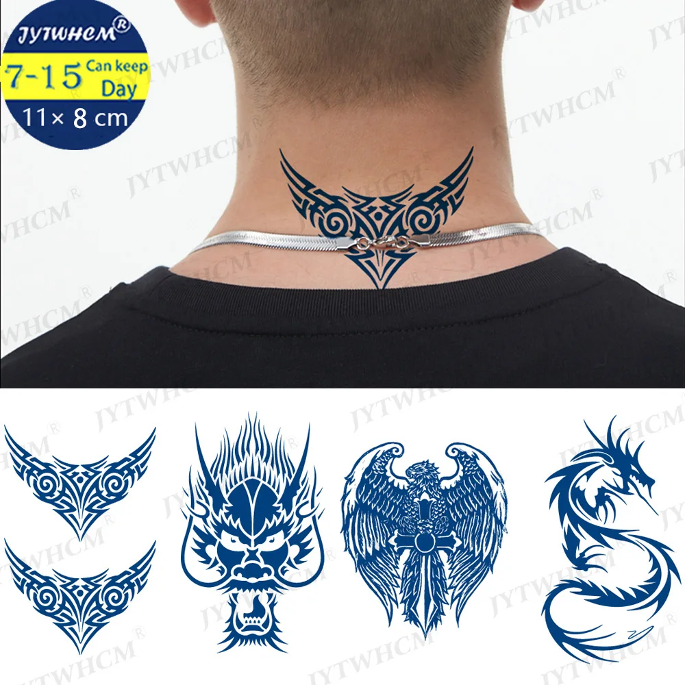 

Blue Retro Temporary Tattoo Stickers Letter Words Waterproof Fake Tattoos Neck Body Arm Art Long Lasting Edges Tattoo Girls Men
