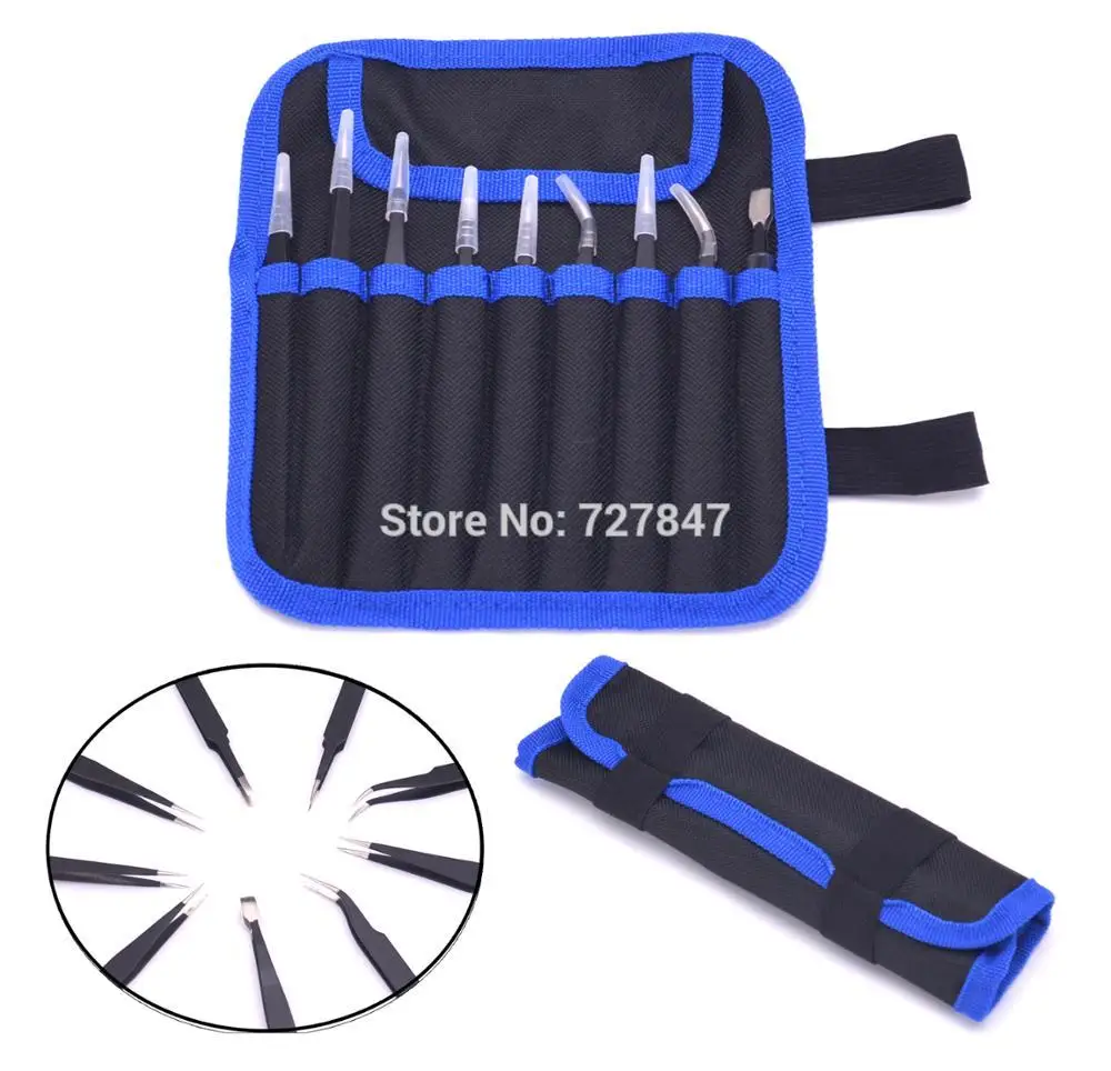 

9PCS/PACK ESD Tweezers Set Stainless Steel Anti-static Precision Tweezers for Electronic Mobile Phone Repair FPV Tools Kit