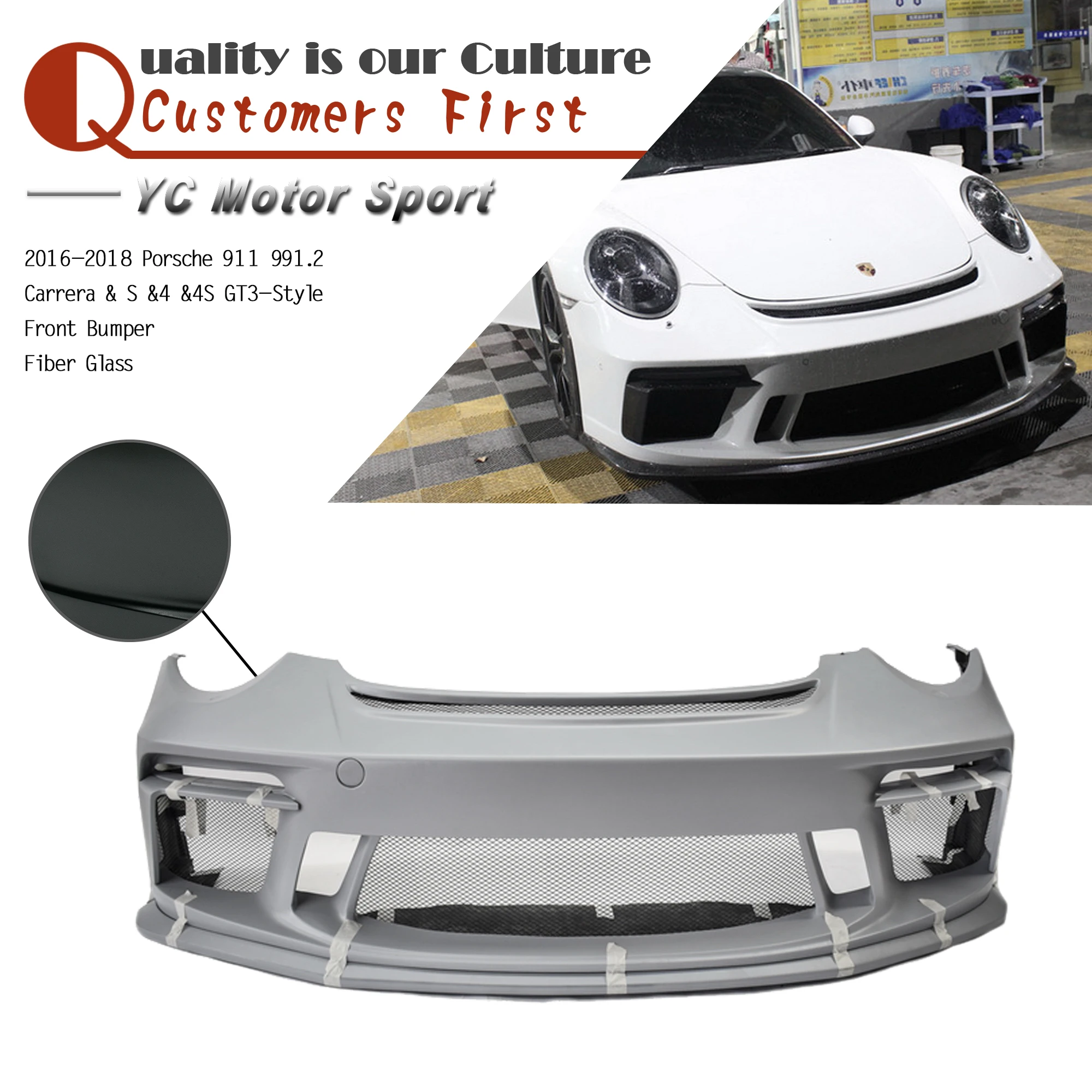 

Car Accessories FRP Fiber Glass Front Bumper GT3-Style Fit For 911 991.2 Carrera & S & 4 & 4S Front Bumper