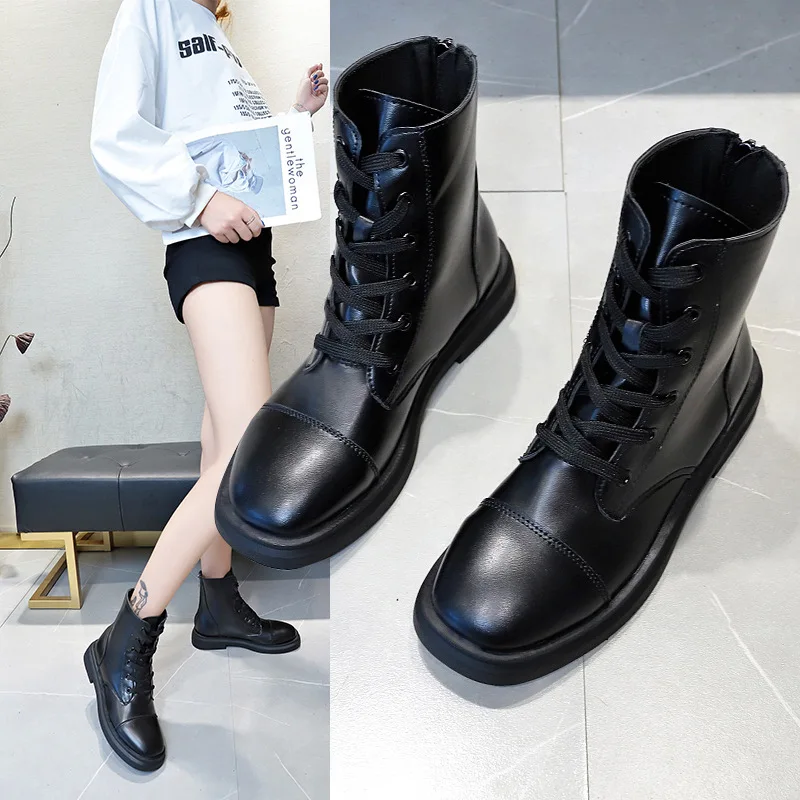 

Martin Boots Women's 2019 Martin Korean-style Chunky-Heel Low Heel Middle Boots Women's Martin Martin Boots Women's British-Styl