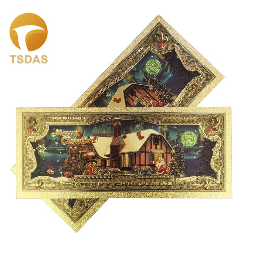 10pc/set Santa Claus Gold Foil Banknotes Colorful 1 Dollar America Banknotes In Gold Plated Merry Christmas Gifts