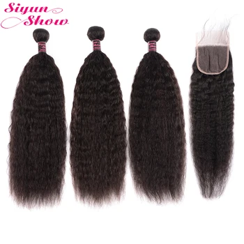 

Siyun Show Kinky Straight 3 Bundles with Closure Remy Brazilian Hair with Closure Yaki Human Hair Bundles with Lace Closure