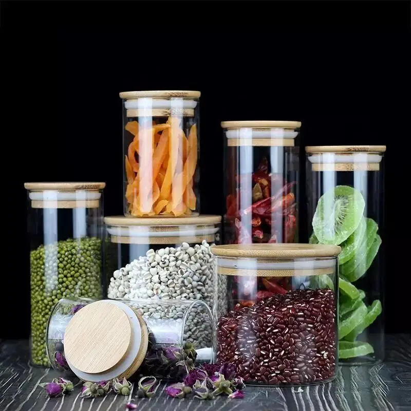2PCS 100/150/200/250/300/350/400ml Glass Storage Bottles Grains Spice Tea Leaf Coffee Beans Candy Food Jars Kitchen Containers 2