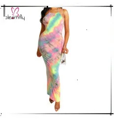 Tie Dye, сексуальное женское платье с принтом, летнее, на тонких бретелях, с открытой спиной, без рукавов, облегающее, миди, платья, вечерние, Клубные, ночные, ретро, Vestidos