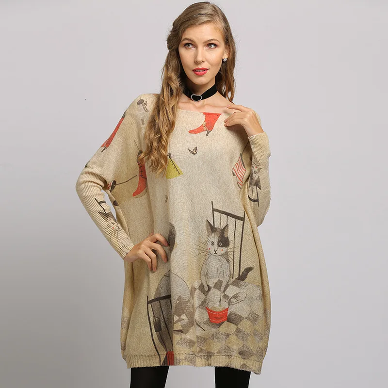 

New Autumn Sweater Woman Lovely Printed Knitting Pullovers Round Neck Long Sleeve Ladies Casual Jumper Tops 2020 Roupa Feminina