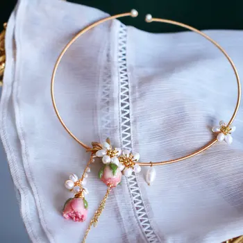 

SINZRY hotsale handmade real rose flower natural pearl tasel bridal necklace band fashion personaltiy party jewelry