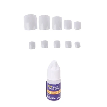 

1Pcs 3G Professional Nail Glue & 500x White UV Gel Acrylic Fake False Toe Nail Art Tips
