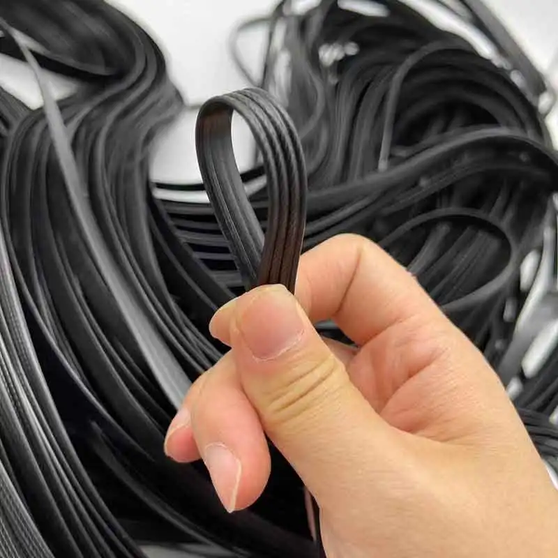 Black four-wire flat synthetic rattan woven material 500G70M used to weave and repair plastic rattan for chairs tables hammoc