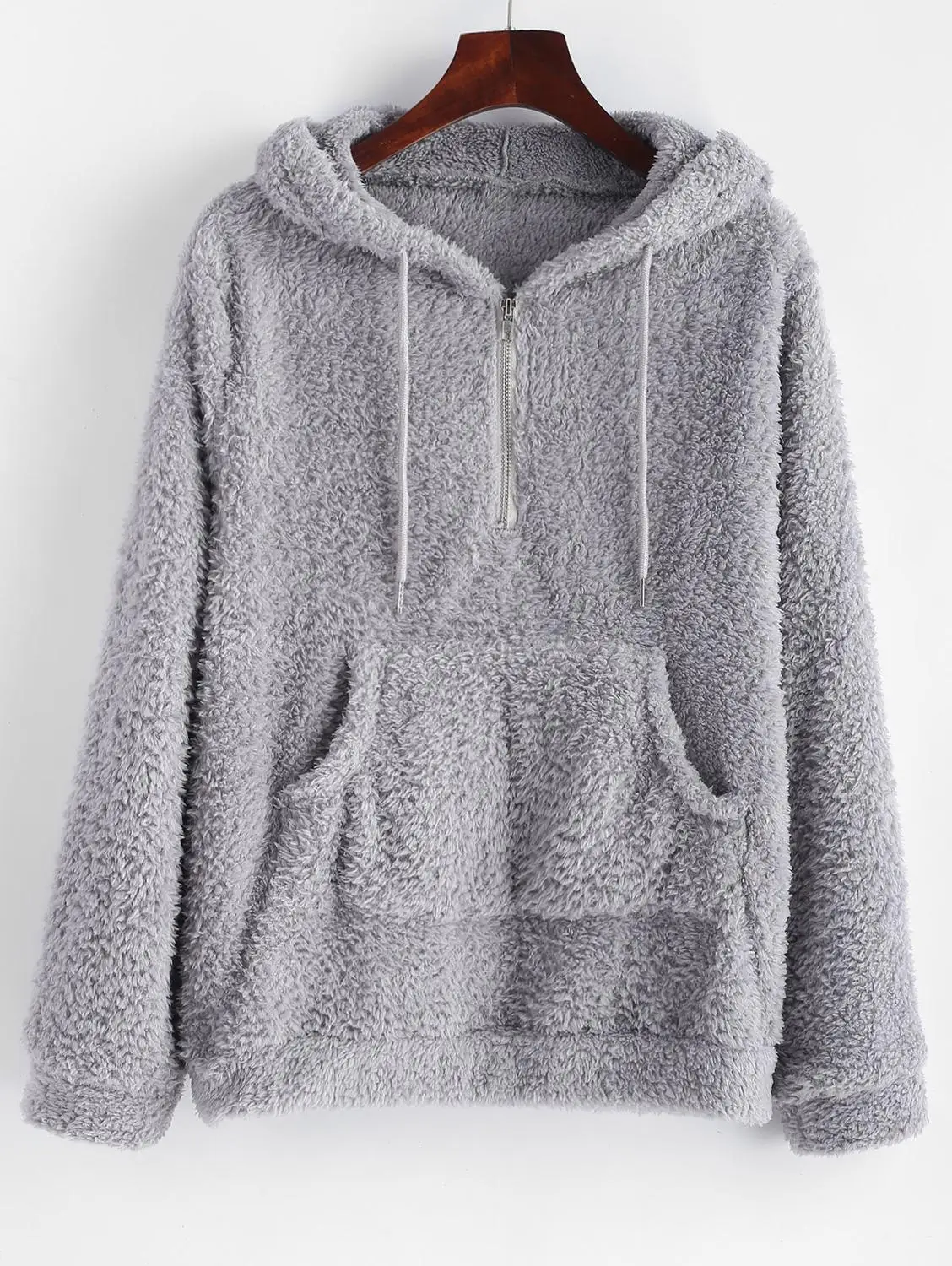 ZAFUL Kangaroo Pocket Drawstring Fluffy 