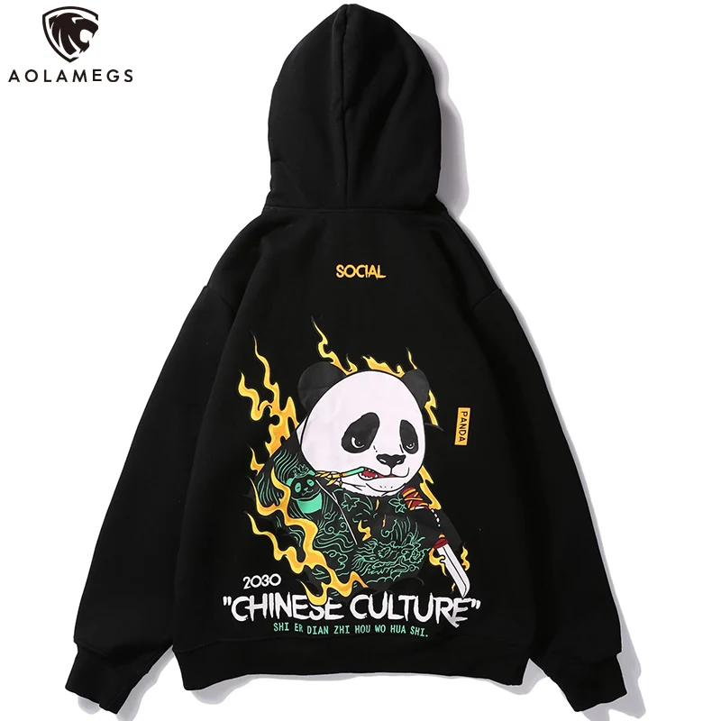 

Aolamegs Hoodies Men Cute Cartoon Printed Men Hooded Thick Pullover Casual Sweatshirt Fleece All-match Hip Hop Streetwear Autumn