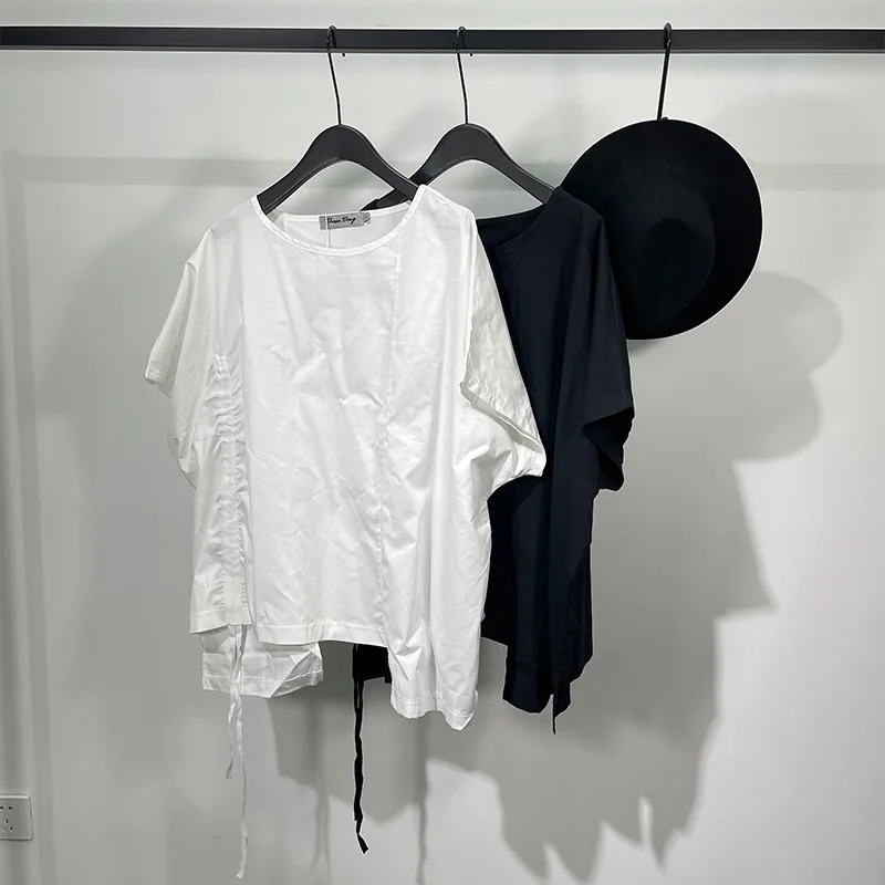 

Men's Short Sleeve T-Shirt Summer New Personality Asymmetric Design Korean Japanese Casual Loose Large Size Half Sleeve