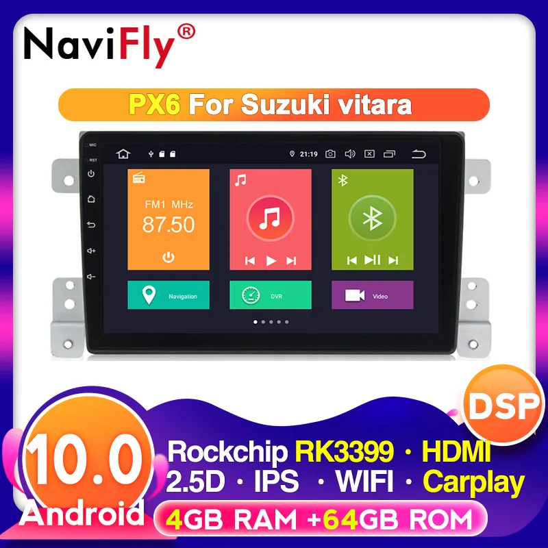 DSP IPS Android 10.0 4G RAM 64G CAR GPS 2 DIN DVD PLAYER For SUZUKI GRAND VITARA 2007-2013 GPS RADIO STEREO SCREEN NAVIGATION