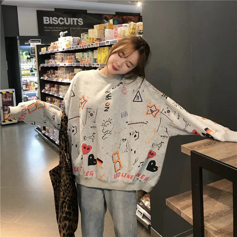 Женские кофты японский Harajuku Ulzzang с принтом граффити рукав летучая мышь Толстовка Женская Корейская Kawaii одежда для женщин
