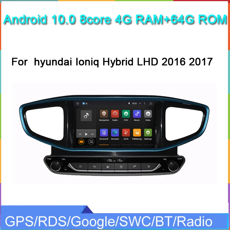 1024*600 HD octa core px6 android 10 Автомобильный dvd плеер для Ioniq Hybrid LHD 2016 2017 с gps навигацией wifi