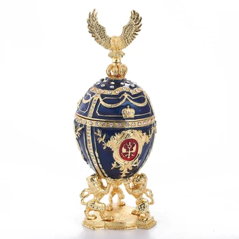 

European Easter Eggs Ornament Jewelry Trinket Box Russian Home Decoration Accessories Gold Plated Enamel Metal Egg Ornament
